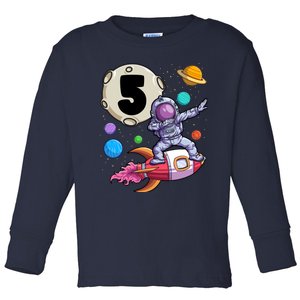 Dabbing Astronaut 5 Yrs Old Birthday Boy Space 5th Birthday Toddler Long Sleeve Shirt