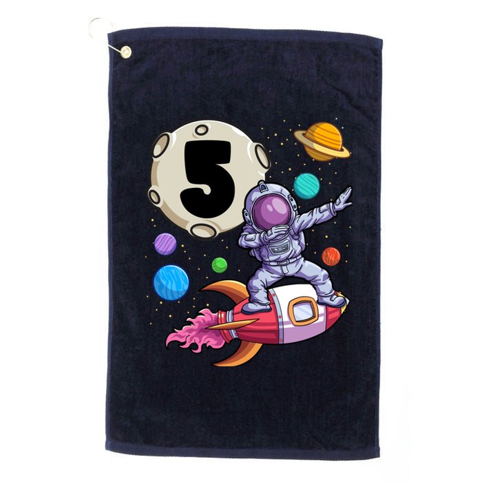 Dabbing Astronaut 5 Yrs Old Birthday Boy Space 5th Birthday Platinum Collection Golf Towel