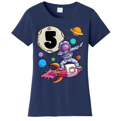 Dabbing Astronaut 5 Yrs Old Birthday Boy Space 5th Birthday Women's T-Shirt