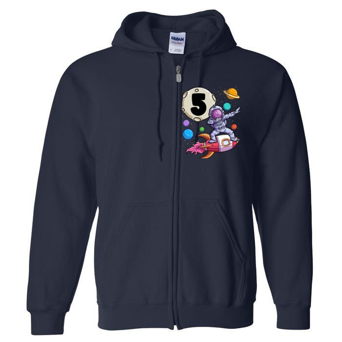 Dabbing Astronaut 5 Yrs Old Birthday Boy Space 5th Birthday Full Zip Hoodie