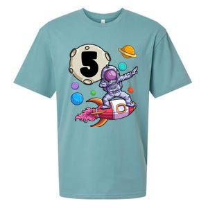 Dabbing Astronaut 5 Yrs Old Birthday Boy Space 5th Birthday Sueded Cloud Jersey T-Shirt