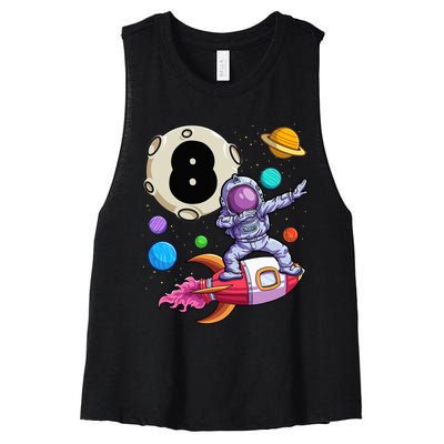 Dabbing Astronaut 8 Yrs Old Birthday Space 8th Birthday Women's Racerback Cropped Tank