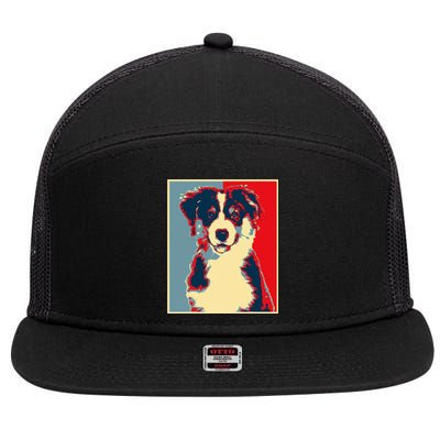 Dog Artwork Aussie Vintage Silhouette Australian Shepherd 7 Panel Mesh Trucker Snapback Hat