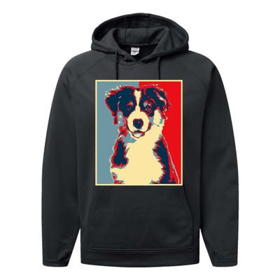 Dog Artwork Aussie Vintage Silhouette Australian Shepherd Performance Fleece Hoodie