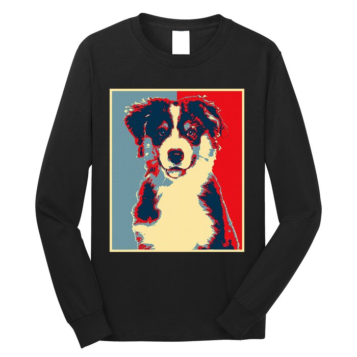 Dog Artwork Aussie Vintage Silhouette Australian Shepherd Long Sleeve Shirt