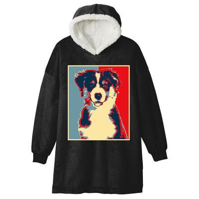 Dog Artwork Aussie Vintage Silhouette Australian Shepherd Hooded Wearable Blanket