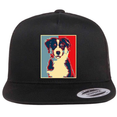 Dog Artwork Aussie Vintage Silhouette Australian Shepherd Flatbill Hat
