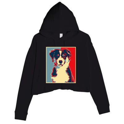 Dog Artwork Aussie Vintage Silhouette Australian Shepherd Crop Fleece Hoodie