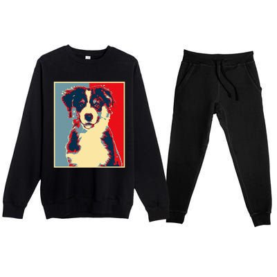 Dog Artwork Aussie Vintage Silhouette Australian Shepherd Premium Crewneck Sweatsuit Set