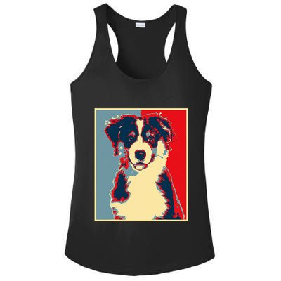 Dog Artwork Aussie Vintage Silhouette Australian Shepherd Ladies PosiCharge Competitor Racerback Tank