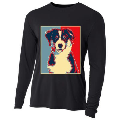 Dog Artwork Aussie Vintage Silhouette Australian Shepherd Cooling Performance Long Sleeve Crew