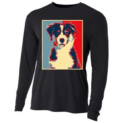 Dog Artwork Aussie Vintage Silhouette Australian Shepherd Cooling Performance Long Sleeve Crew