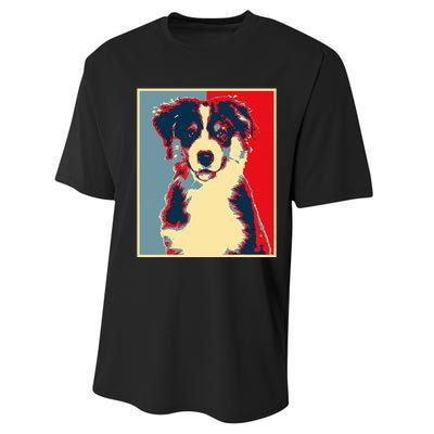 Dog Artwork Aussie Vintage Silhouette Australian Shepherd Performance Sprint T-Shirt