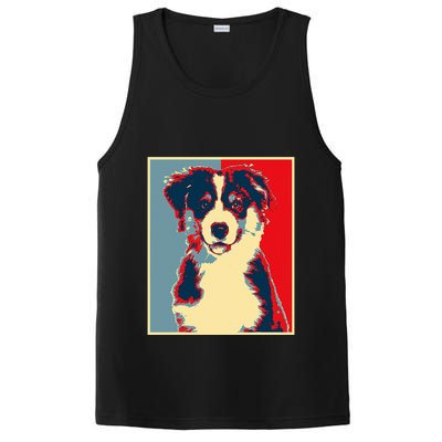 Dog Artwork Aussie Vintage Silhouette Australian Shepherd PosiCharge Competitor Tank