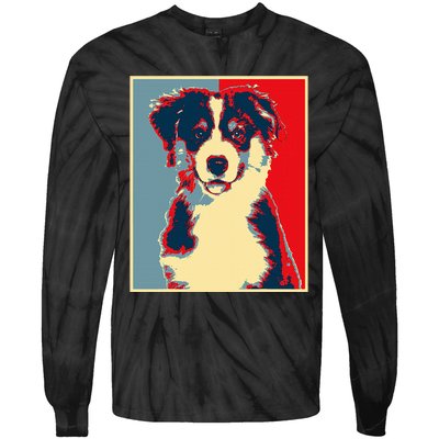 Dog Artwork Aussie Vintage Silhouette Australian Shepherd Tie-Dye Long Sleeve Shirt