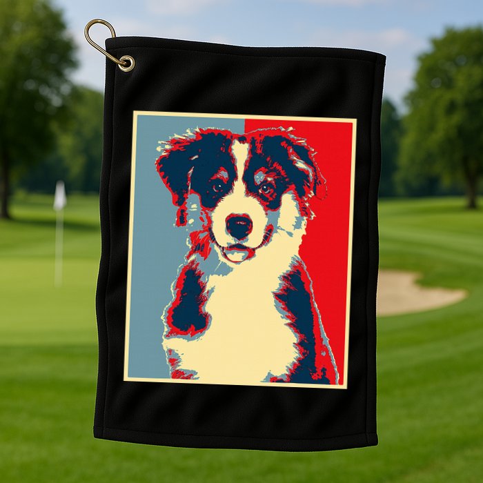 Dog Artwork Aussie Vintage Silhouette Australian Shepherd Golf Towel