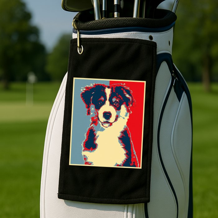 Dog Artwork Aussie Vintage Silhouette Australian Shepherd Golf Towel