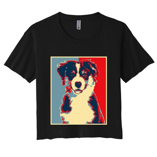 Dog Artwork Aussie Vintage Silhouette Australian Shepherd Crop Top