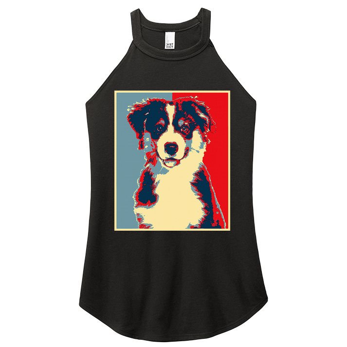 Dog Artwork Aussie Vintage Silhouette Australian Shepherd Women's Perfect Tri Rocker Tank