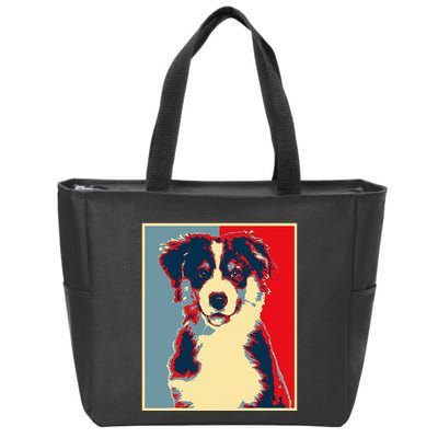 Dog Artwork Aussie Vintage Silhouette Australian Shepherd Zip Tote Bag