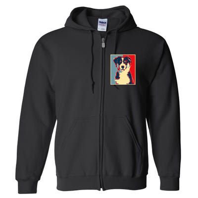 Dog Artwork Aussie Vintage Silhouette Australian Shepherd Full Zip Hoodie