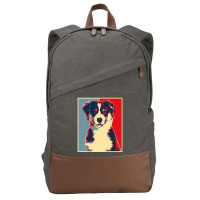 Dog Artwork Aussie Vintage Silhouette Australian Shepherd Cotton Canvas Backpack