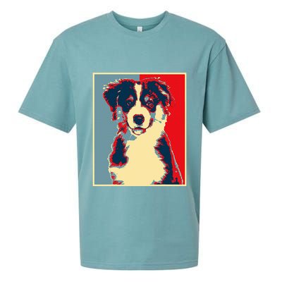 Dog Artwork Aussie Vintage Silhouette Australian Shepherd Sueded Cloud Jersey T-Shirt