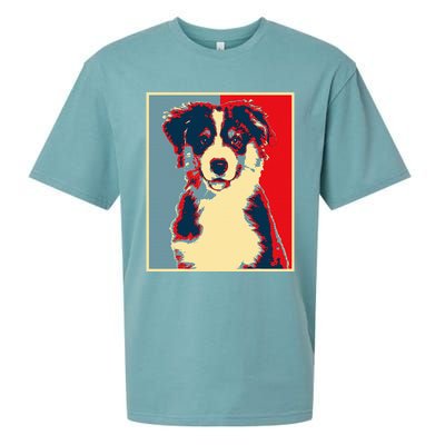 Dog Artwork Aussie Vintage Silhouette Australian Shepherd Sueded Cloud Jersey T-Shirt