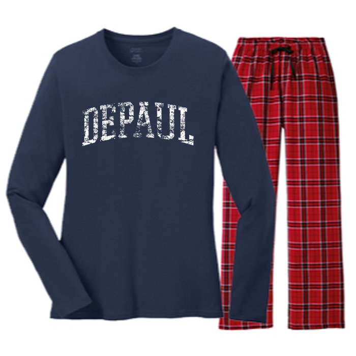 Depaul Athletic Arch College University Alumni Women's Long Sleeve Flannel Pajama Set 