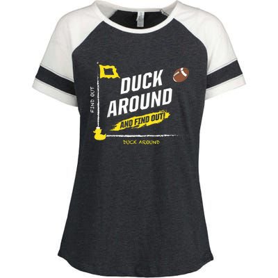 Duck Around And Find Out Football Fans Enza Ladies Jersey Colorblock Tee