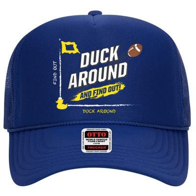 Duck Around And Find Out Football Fans High Crown Mesh Back Trucker Hat