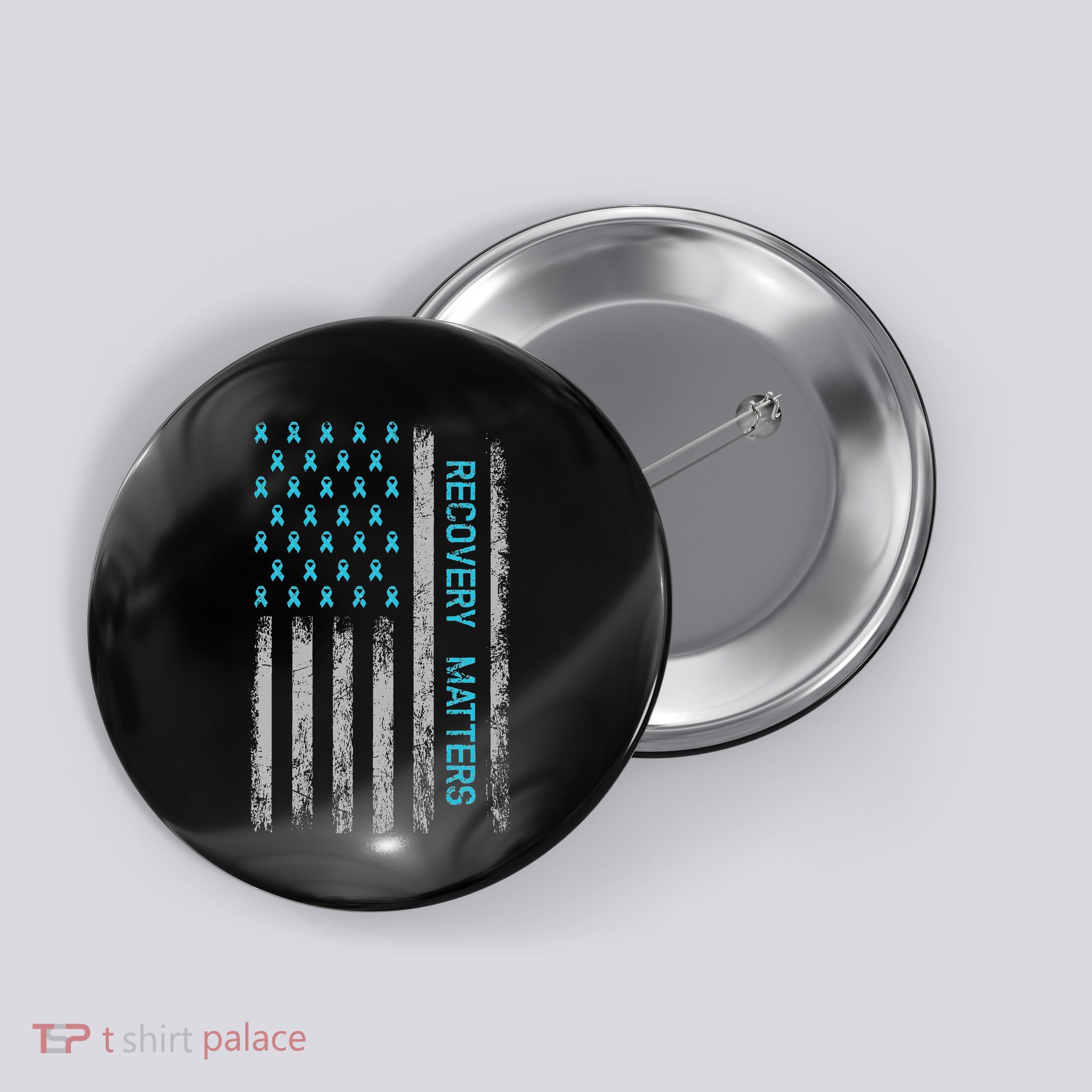Drug Alcohol Addiction Recovery Warrior American Flag Button