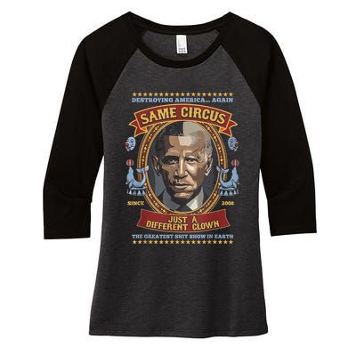 Destroying America Again Same Circus Just Different Clown Women's Tri-Blend 3/4-Sleeve Raglan Shirt