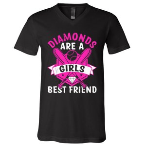 Diamonds Are A Girl Best Friend Baseball V-Neck T-Shirt