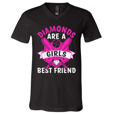 Diamonds Are A Girl Best Friend Baseball V-Neck T-Shirt