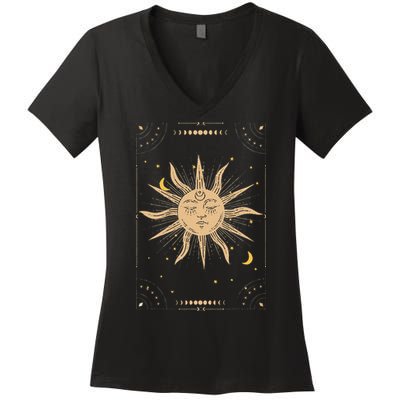 Dark Academia Aesthetic Light Academia Sun And Moon Tarot Women's V-Neck T-Shirt