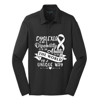 Dyslexia Awareness Ability See World Unique Not Disability Gift Silk Touch Performance Long Sleeve Polo