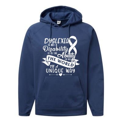 Dyslexia Awareness Ability See World Unique Not Disability Gift Performance Fleece Hoodie