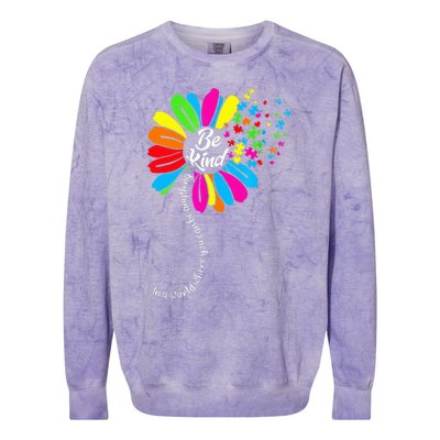 Dandelion Autism Awareness Be Kind Puzzle Mom Support Colorblast Crewneck Sweatshirt