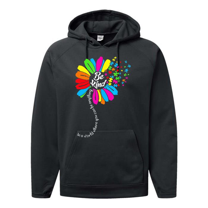 Dandelion Autism Awareness Be Kind Puzzle Mom Support Performance Fleece Hoodie