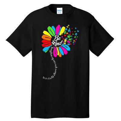 Dandelion Autism Awareness Be Kind Puzzle Mom Support Tall T-Shirt