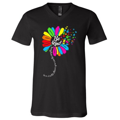 Dandelion Autism Awareness Be Kind Puzzle Mom Support V-Neck T-Shirt