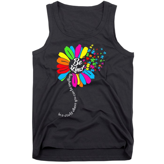 Dandelion Autism Awareness Be Kind Puzzle Mom Support Tank Top