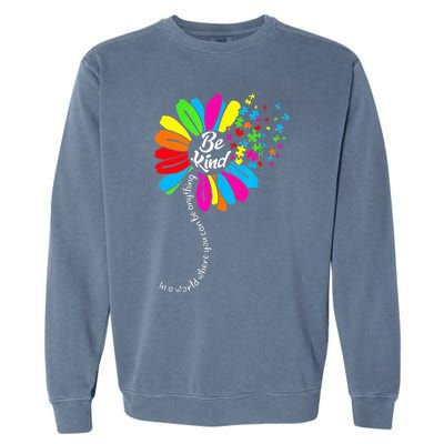 Dandelion Autism Awareness Be Kind Puzzle Mom Support Garment-Dyed Sweatshirt