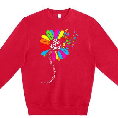 Dandelion Autism Awareness Be Kind Puzzle Mom Support Premium Crewneck Sweatshirt