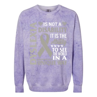 Dyslexia Awareness Ability See World Unique Not Disability Gift Colorblast Crewneck Sweatshirt