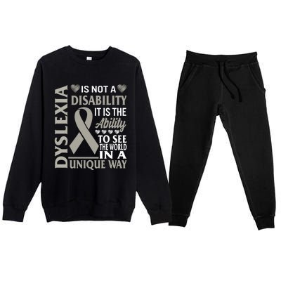 Dyslexia Awareness Ability See World Unique Not Disability Gift Premium Crewneck Sweatsuit Set