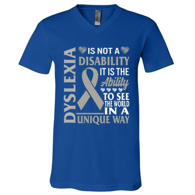 Dyslexia Awareness Ability See World Unique Not Disability Gift V-Neck T-Shirt