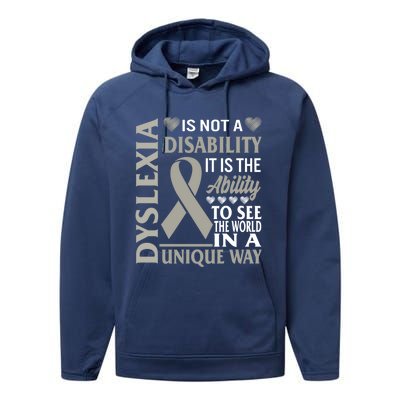 Dyslexia Awareness Ability See World Unique Not Disability Gift Performance Fleece Hoodie