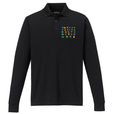 Dinosaurs Alphabet ABC Dino Identification Performance Long Sleeve Polo